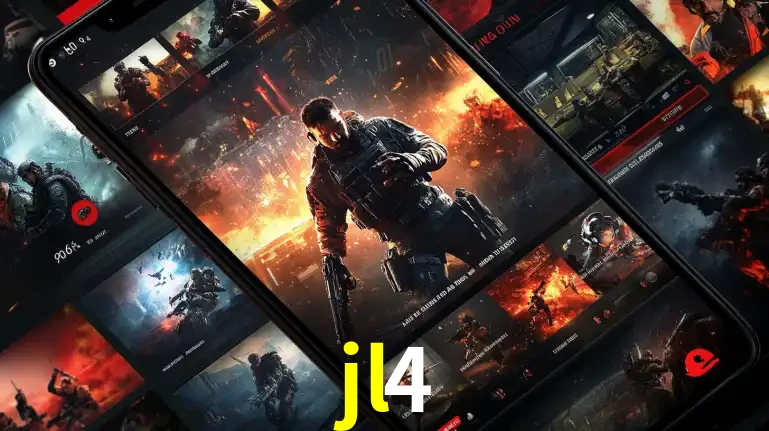 Tela de um celular exibindo uma galeria de jogos de tiro com temática militar, mostrando a variedade de e-sports disponíveis para apostas na plataforma de entretenimento jl4.
