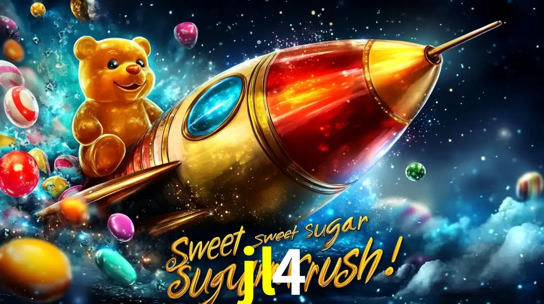 Arte promocional do jogo de slot Sugar Rush, com um urso de pelúcia em um foguete viajando pelo espaço de doces, um dos jogos divertidos disponíveis no cassino jl4.